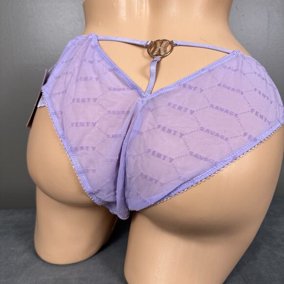 Savage X Fenty Panties Brazilian Cheeky Size Large Sheer Purple New Strappy - Picture 1 of 6